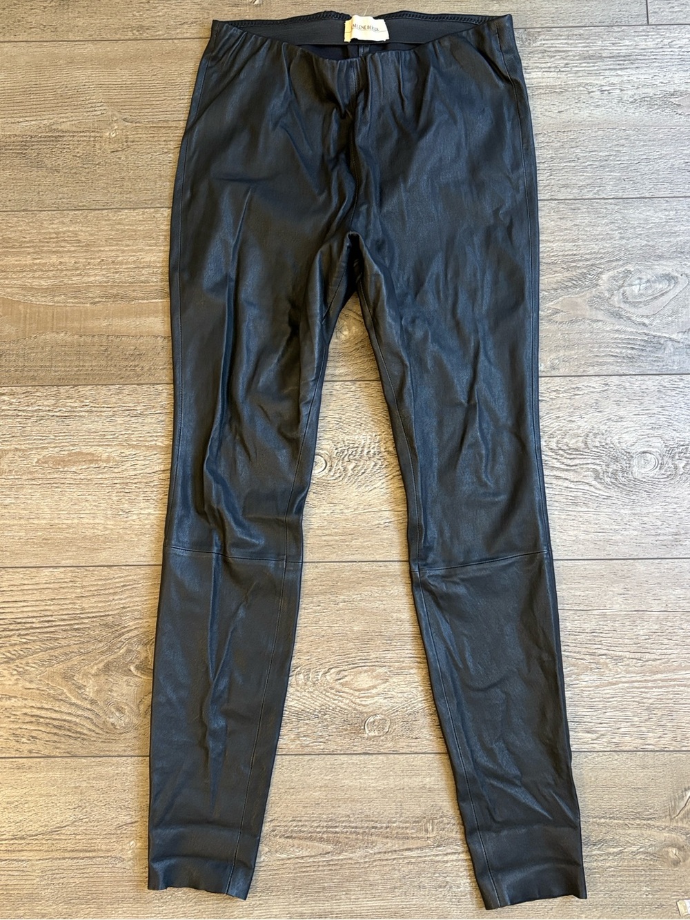 By Malene Birger Black Genuine Leather Slim Fit Mid-rise Stretchy Leggings Pants